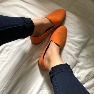 Orange leather loafers